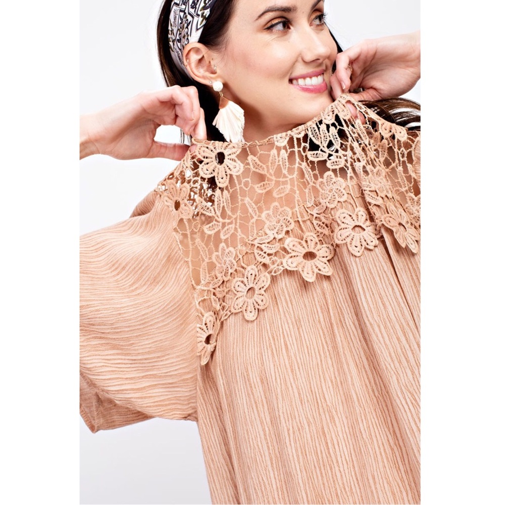 Make Offer 🌷Rose Crochet Lace & Oil Washed Tunic - Picture 4 of 5